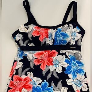 NWT ZeroXposur Tankini Floral Swimsuit Top Sun Smart UPF 30+ Protection Size XL